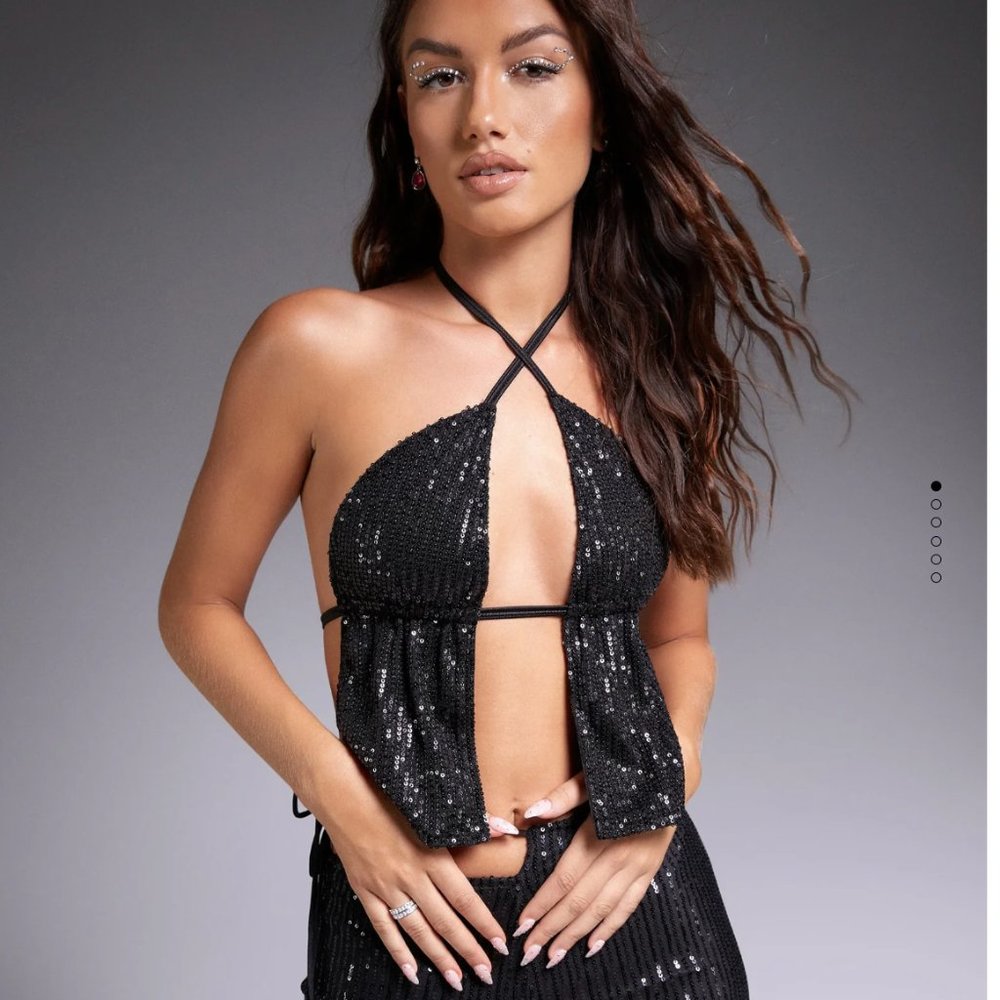 Motel Rocks Runita Halter Top in Drape Sequin